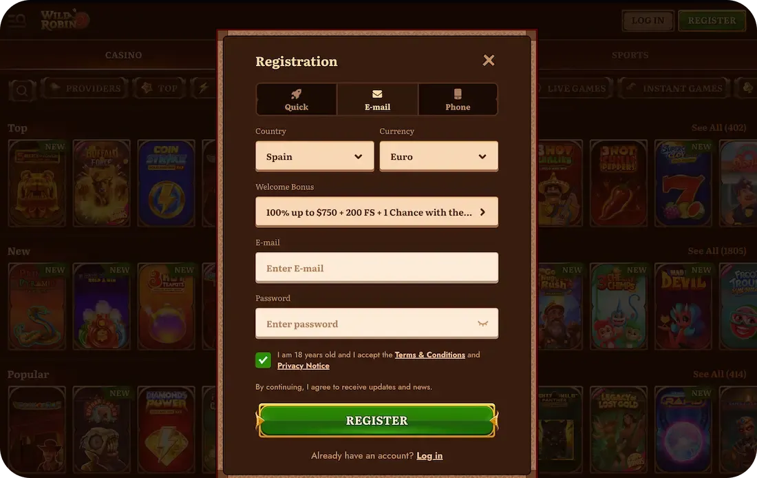 wildrobin casino registration